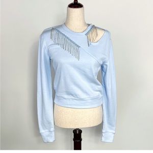 INC Women's Sweater Blue Embellished Cut-Out Pullover